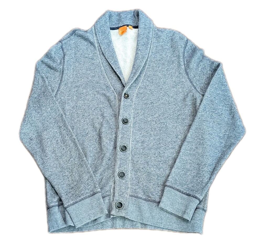 Hugo Boss Orange Label Cardigan Men’s M Wool Cotton Sweater Shawl Collar Gray
